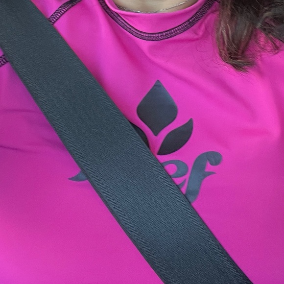 REEF Rashguard Hot Pink Bow Tie Up Ruched Swim Top Shirt UPF 50 Water Sport Suit - Picture 10 of 11